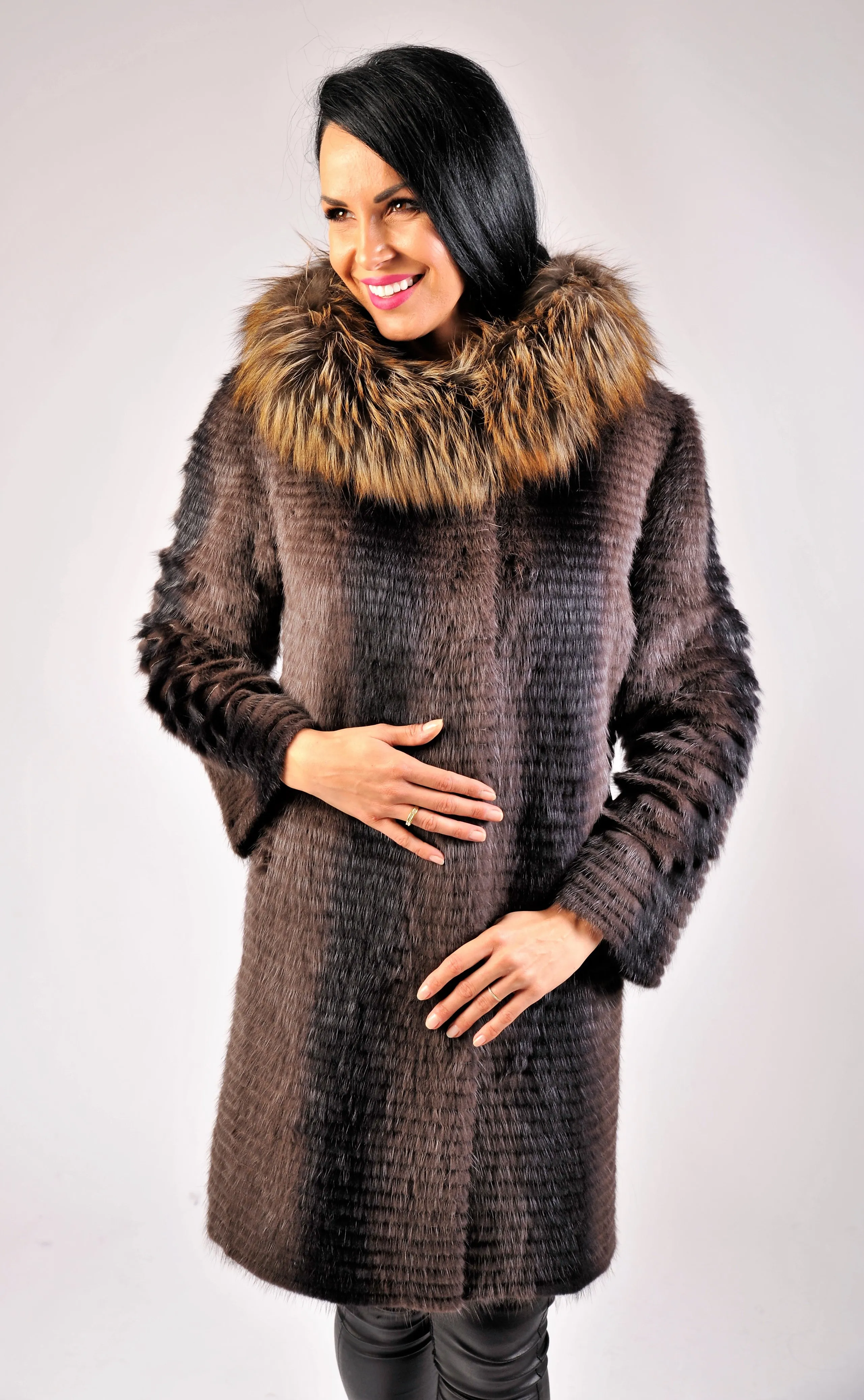 Hooded Fur Pullover Women Coat in Brown