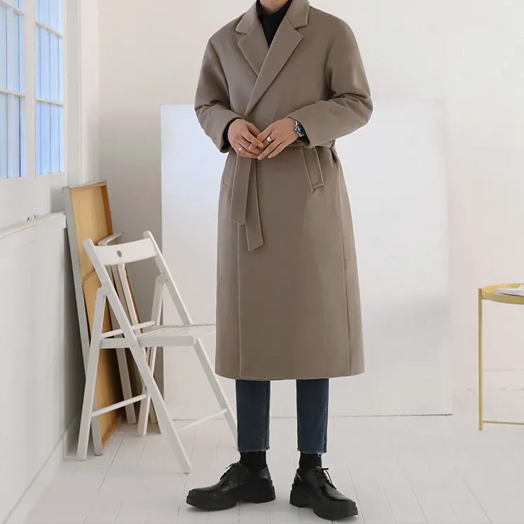 [Korean Style] Khaki Turn-down Collar Long Coats