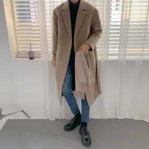 [Korean Style] Khaki Turn-down Collar Long Coats