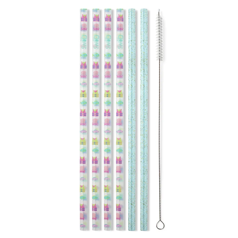 Lake Girl   Aqua Glitter Reusable Straw Set