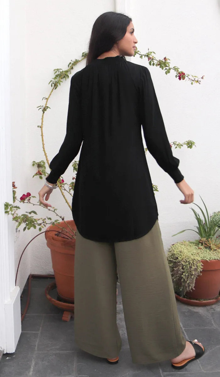 Mishal Essential Long Smocked Modest Tunic - Black