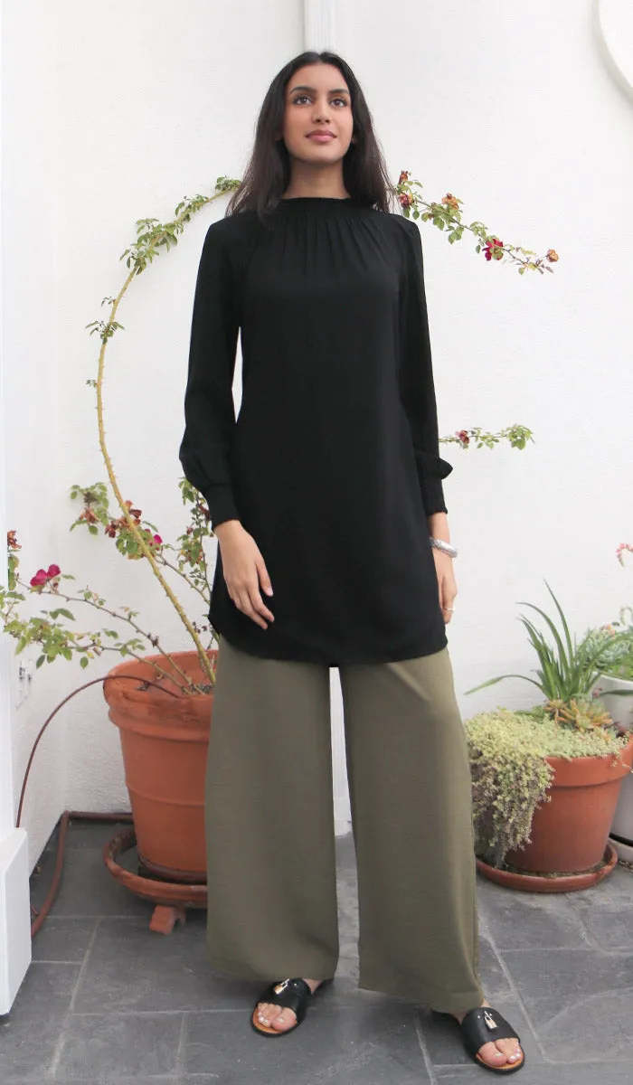 Mishal Essential Long Smocked Modest Tunic - Black