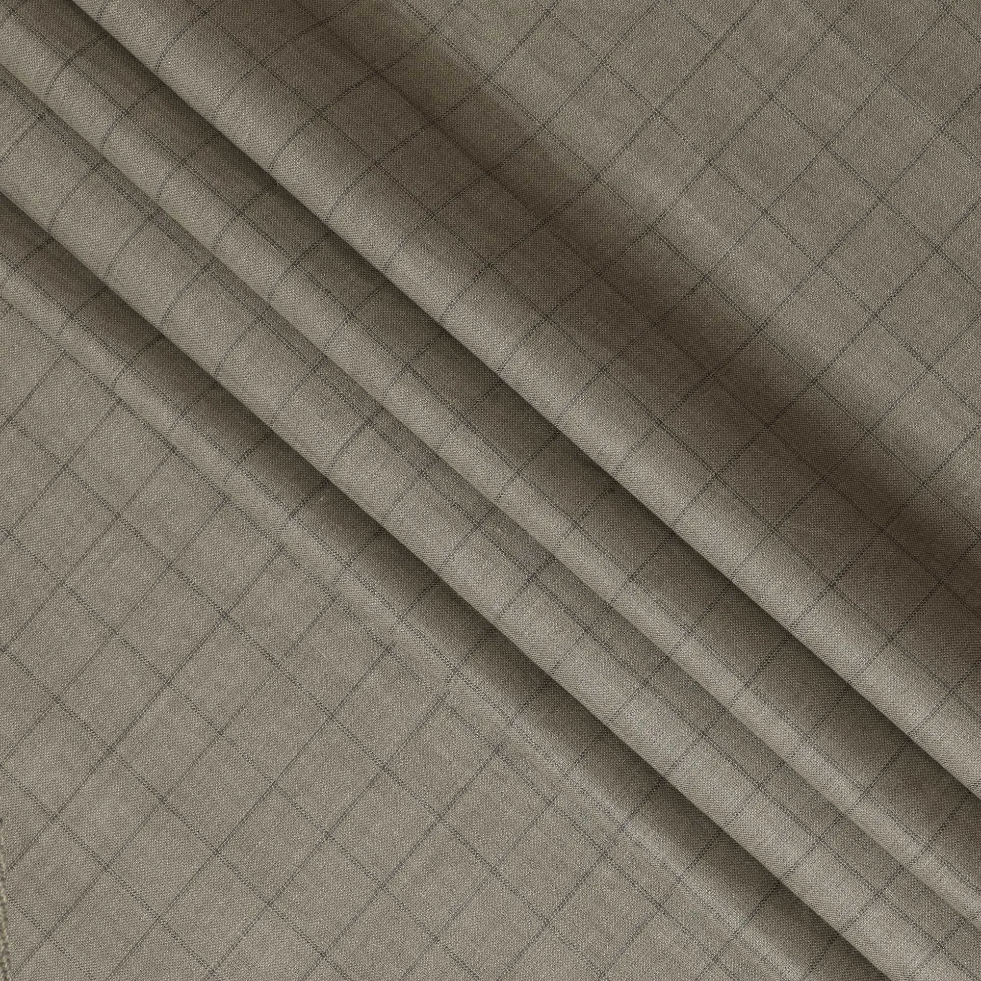 Olive Grey Checkered Thick Linen Fabric for Jacketing and Trousers, 150 cm Width-D20549