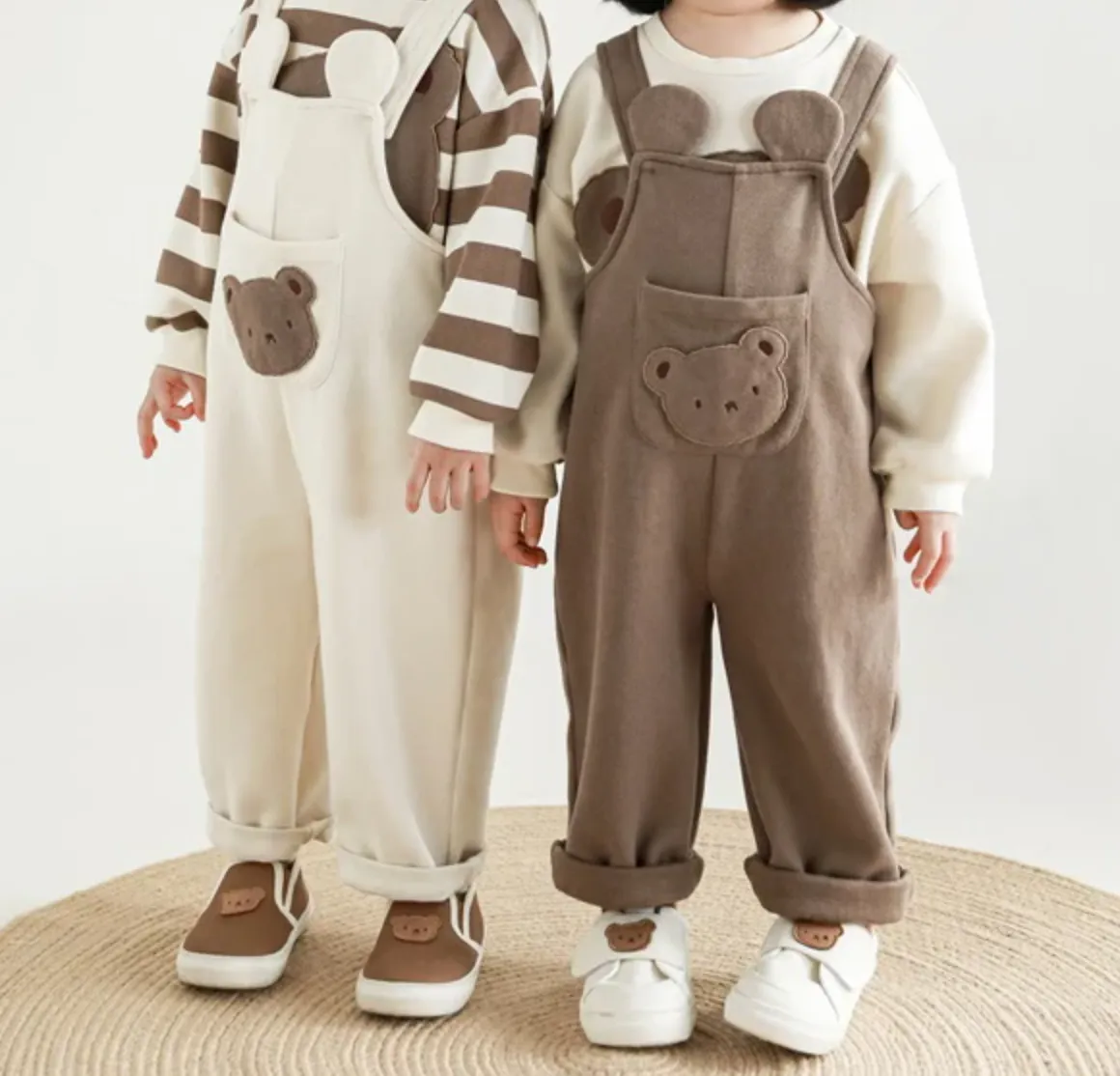 Petite Bear: Bear Overalls | White