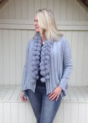 Pom Pom Cardigan in Grey