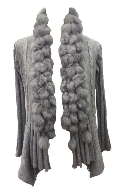 Pom Pom Cardigan in Grey