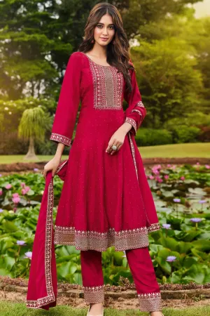 Red Embellished Premium Silk Anarkali Set