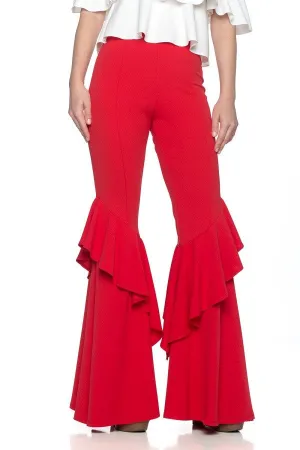 Red Flares Into Bell Bottoms Ruffles Pants