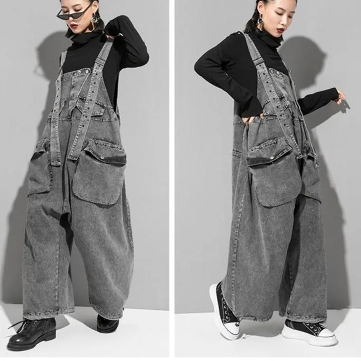 Rie High Waisted Pocket Denim Overalls