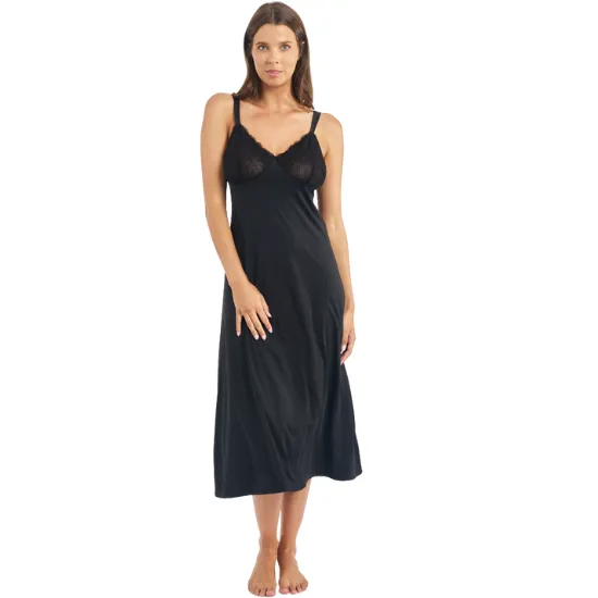 Rochelle Micro & Lace Full Slip - Black