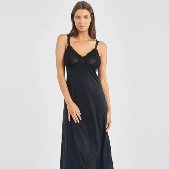 Rochelle Micro & Lace Full Slip - Black