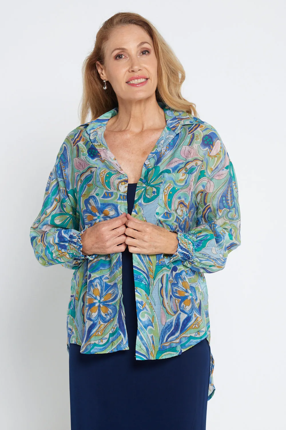 Serenity Blouse - Lavender Aqua Paisley