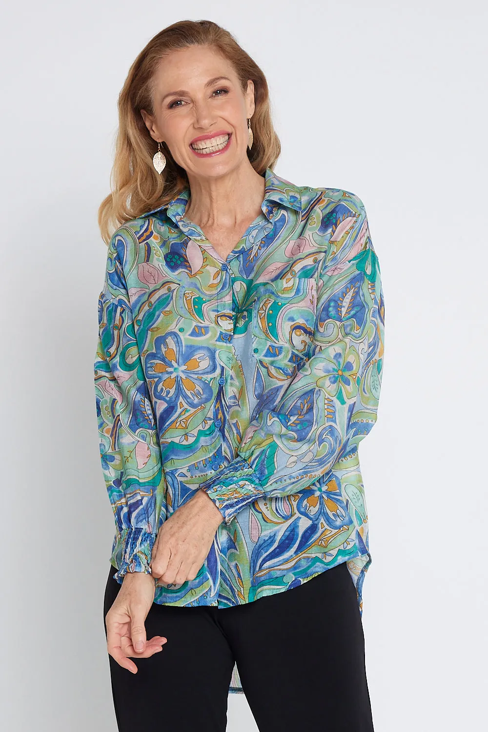 Serenity Blouse - Lavender Aqua Paisley