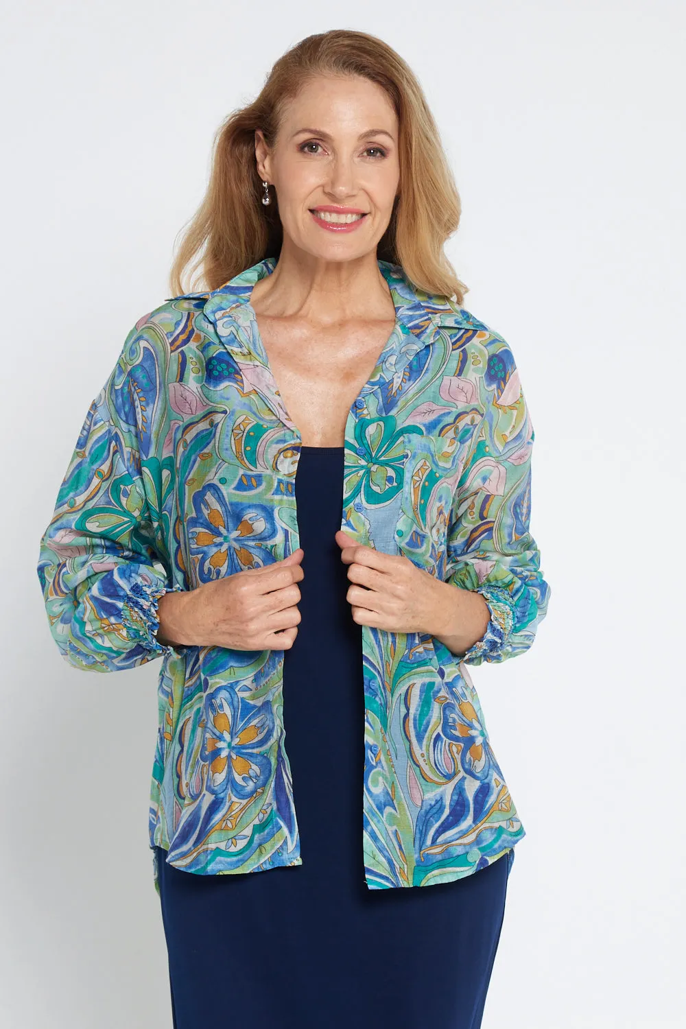 Serenity Blouse - Lavender Aqua Paisley