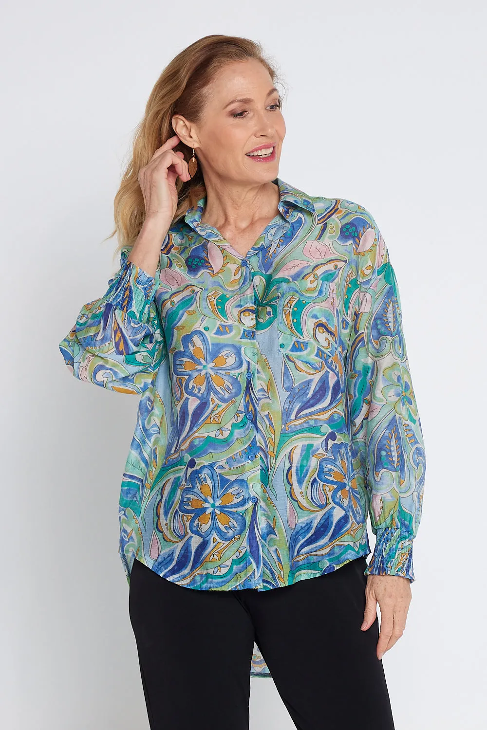 Serenity Blouse - Lavender Aqua Paisley