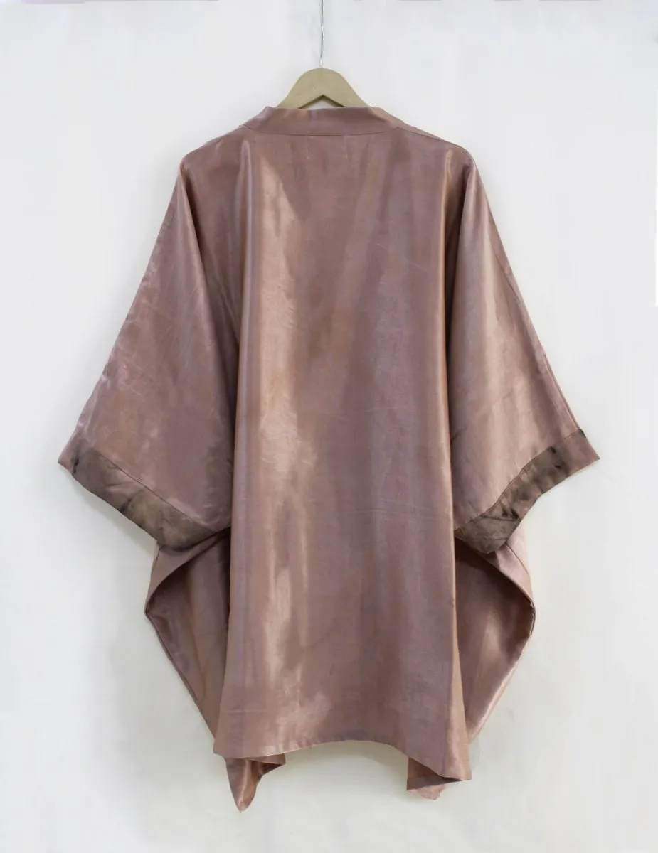 Shonima Handwoven Mashru Kimono Tunic- Mauve, Black