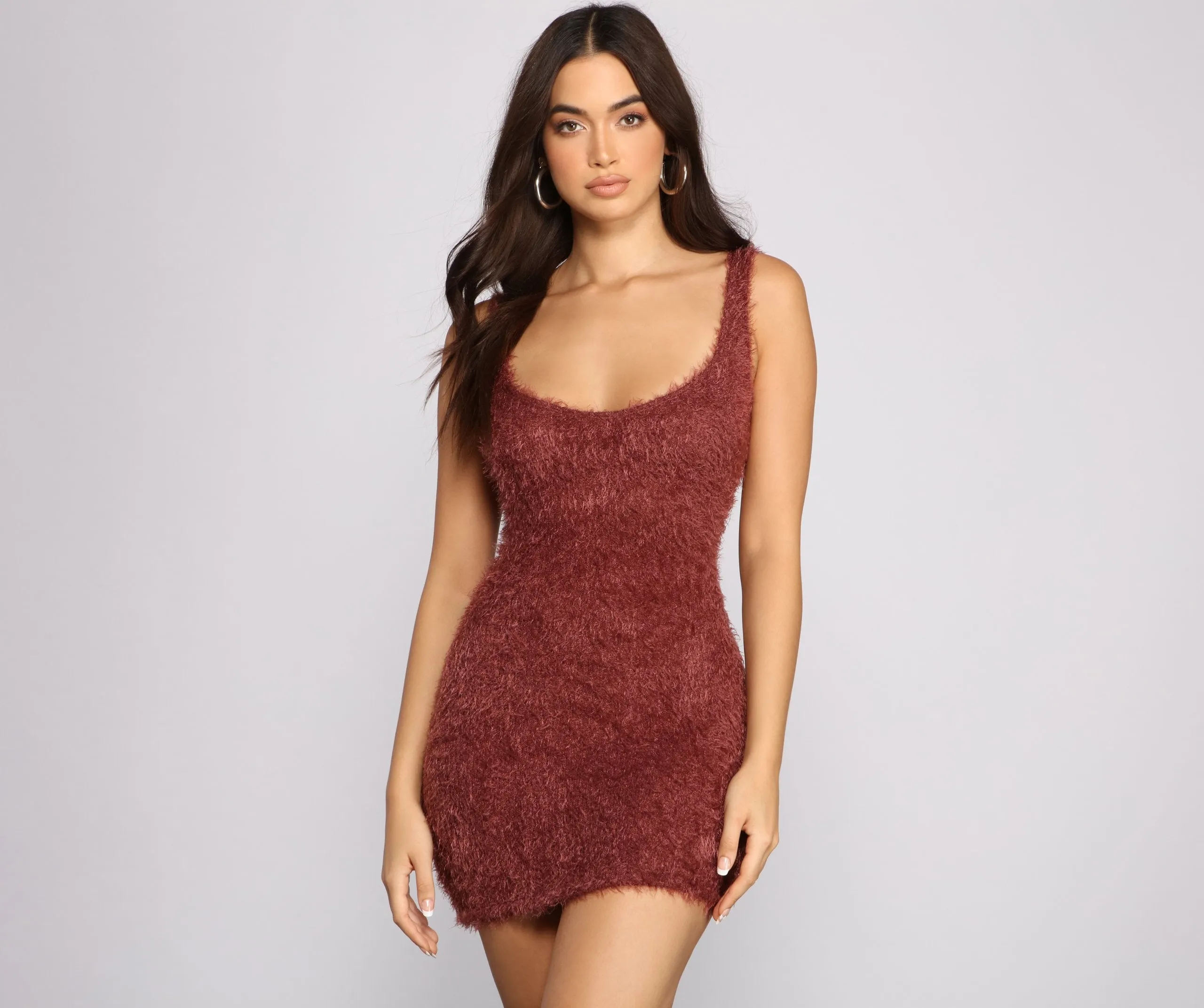 Sleeveless Shaggy Knit Mini Dress