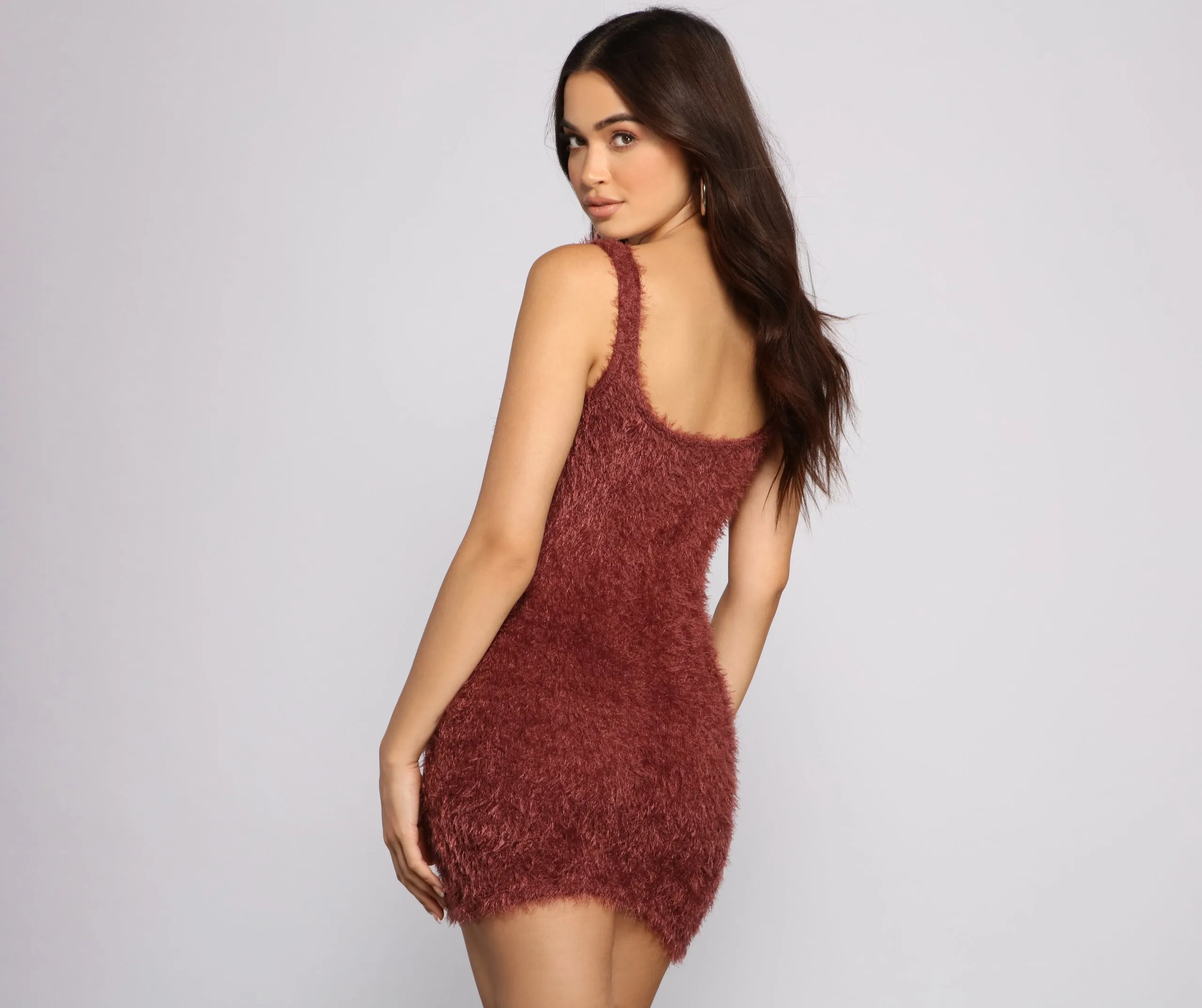 Sleeveless Shaggy Knit Mini Dress