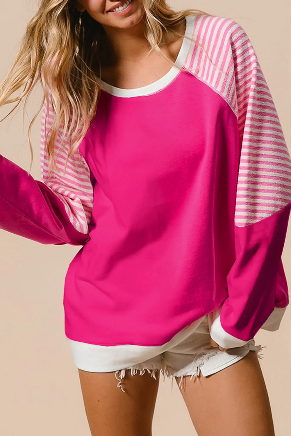 Striped Round Neck Loose Long Sleeve Sweatshirt