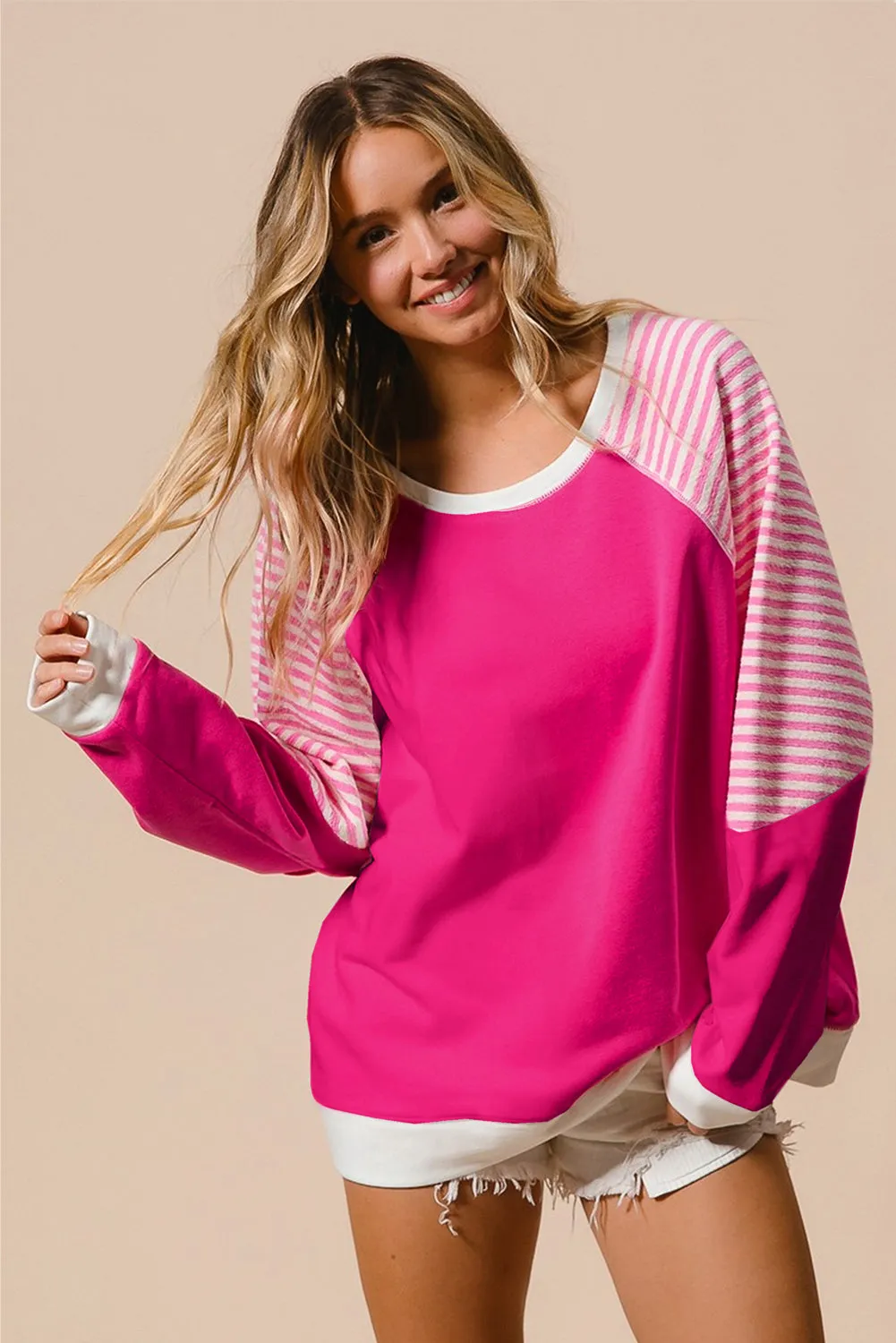 Striped Round Neck Loose Long Sleeve Sweatshirt