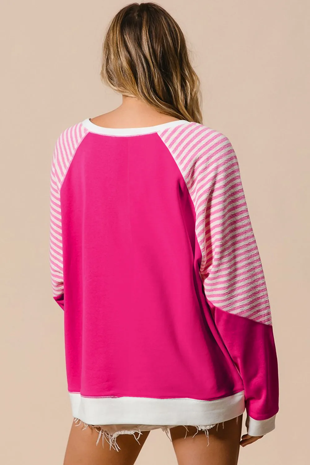 Striped Round Neck Loose Long Sleeve Sweatshirt