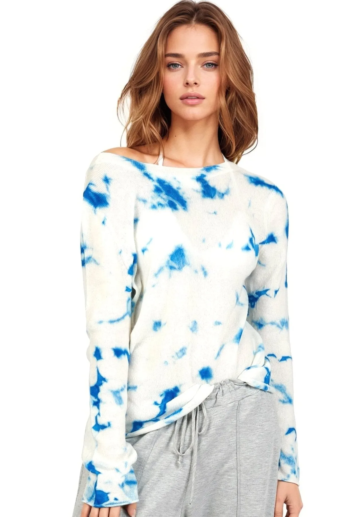 Sunrise Sunset Cashmere Crewneck Sweater | Ocean Greens Tie Dye Colors