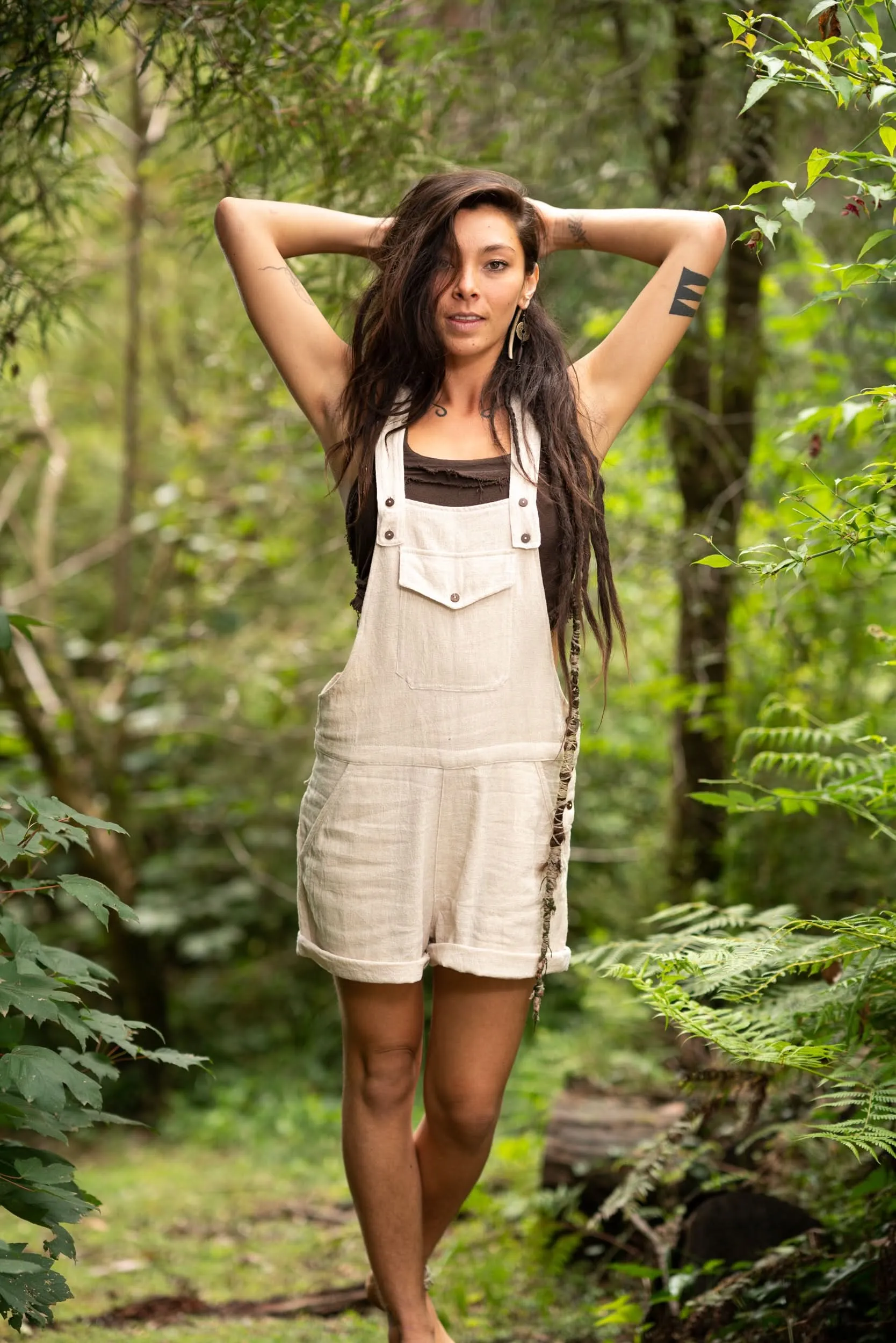 Tribal Overalls Shorts - Cream