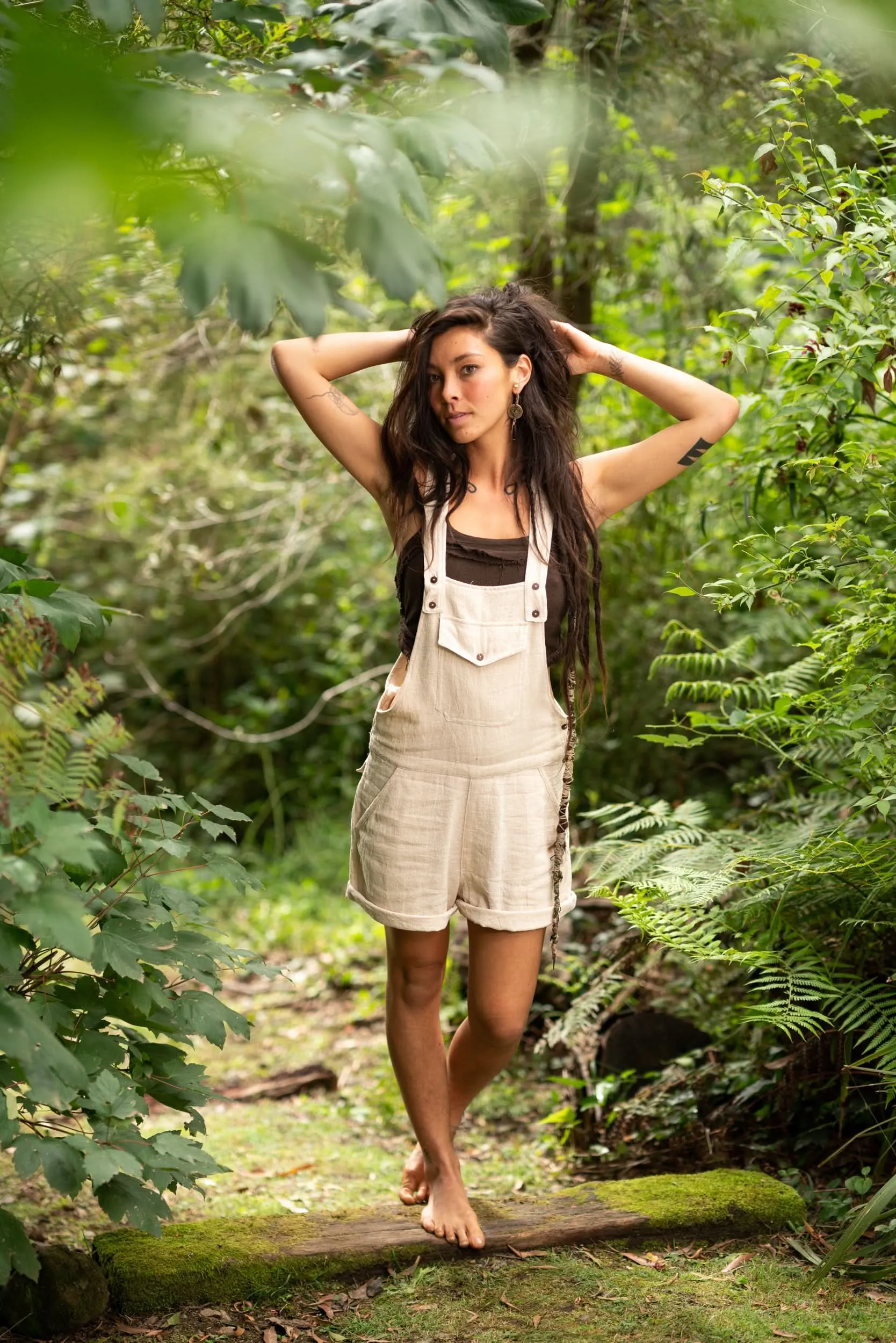 Tribal Overalls Shorts - Cream