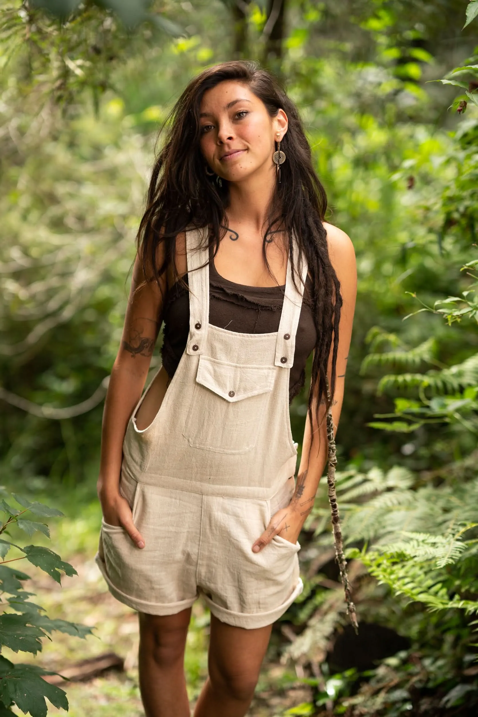 Tribal Overalls Shorts - Cream