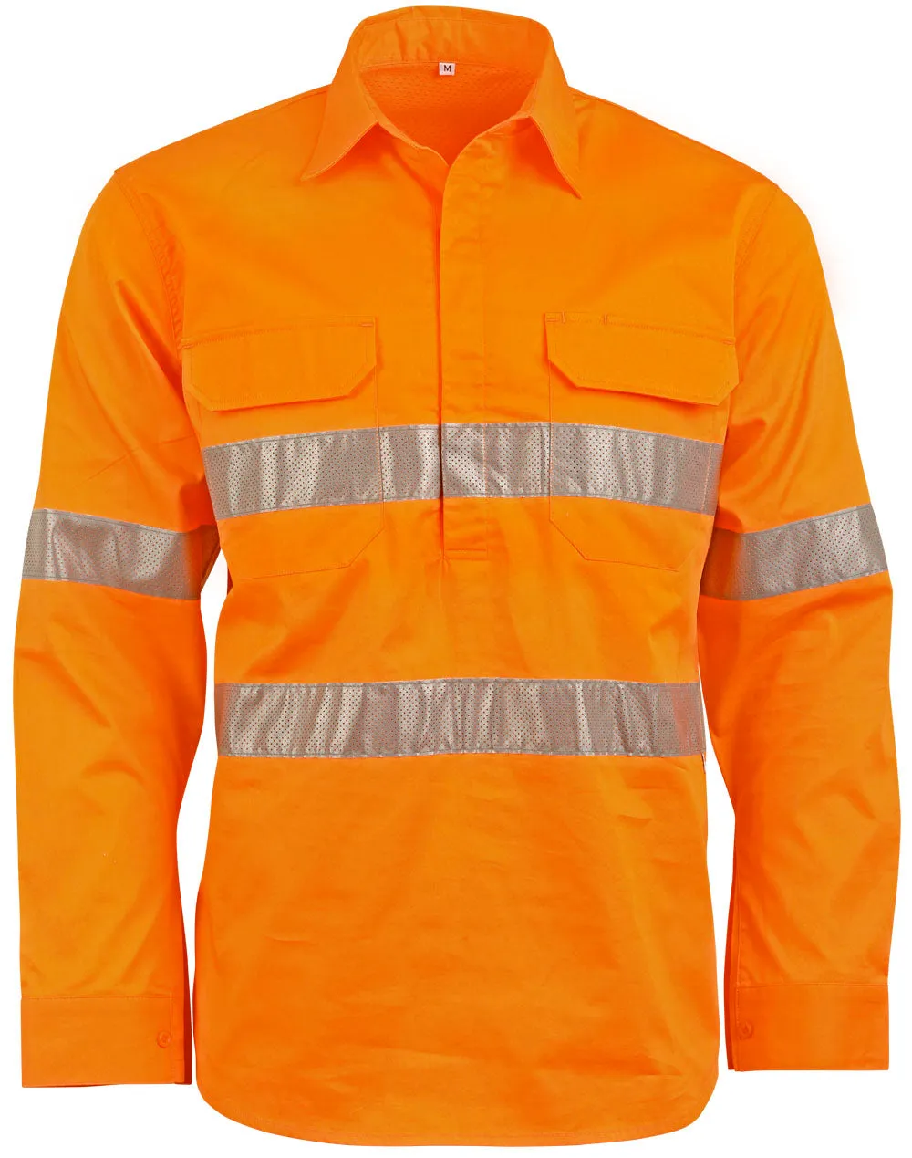 Unisex Hi Vis Cool-Breeze Closed Front Long Sleeve Shirt (Perforated Tape) - SW87