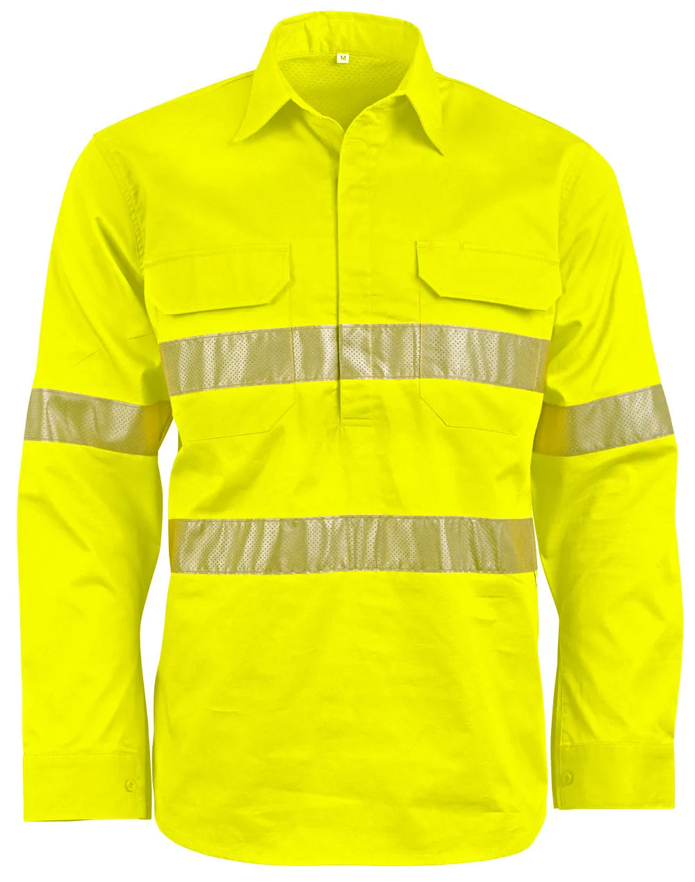 Unisex Hi Vis Cool-Breeze Closed Front Long Sleeve Shirt (Perforated Tape) - SW87