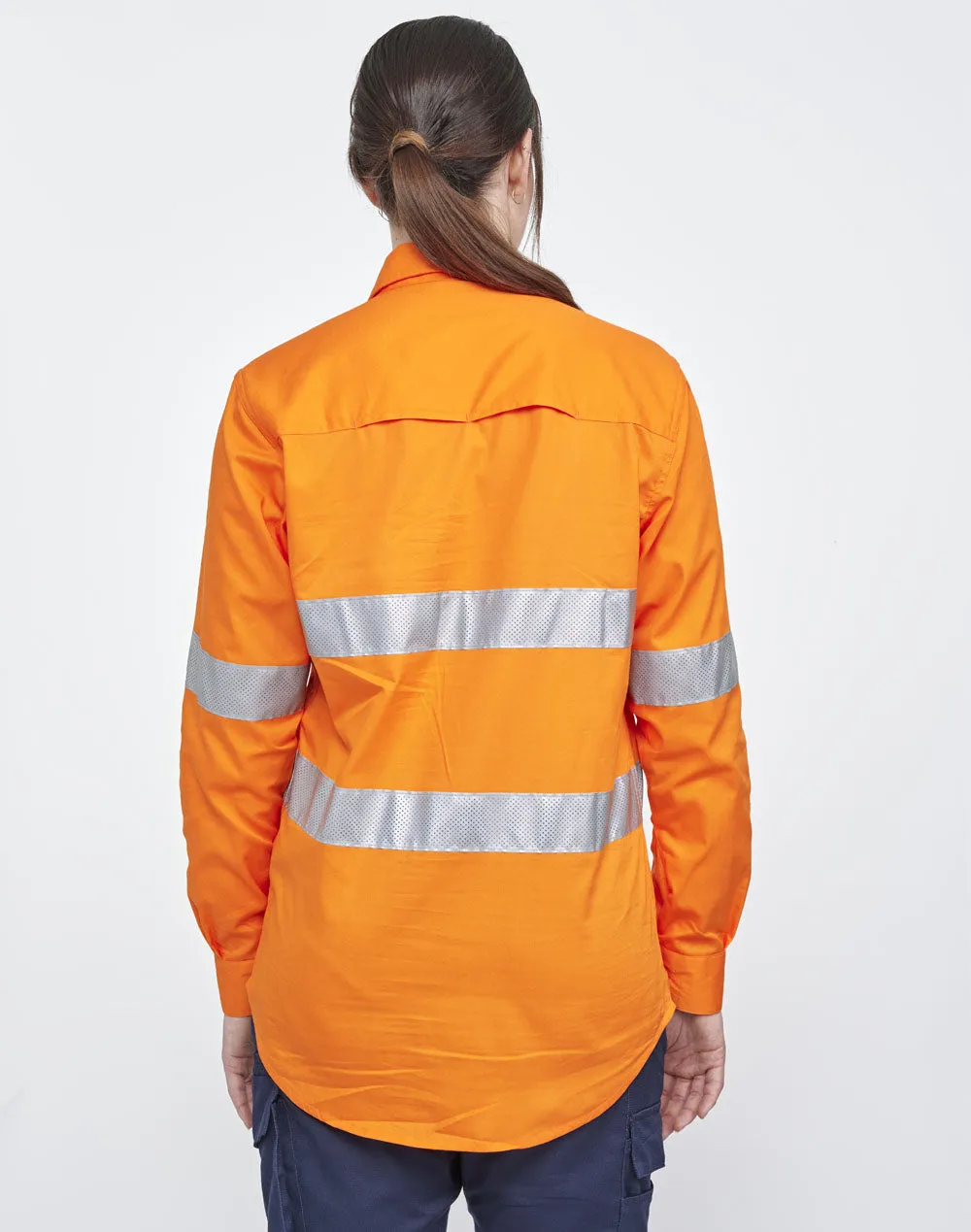 Unisex Hi Vis Cool-Breeze Closed Front Long Sleeve Shirt (Perforated Tape) - SW87