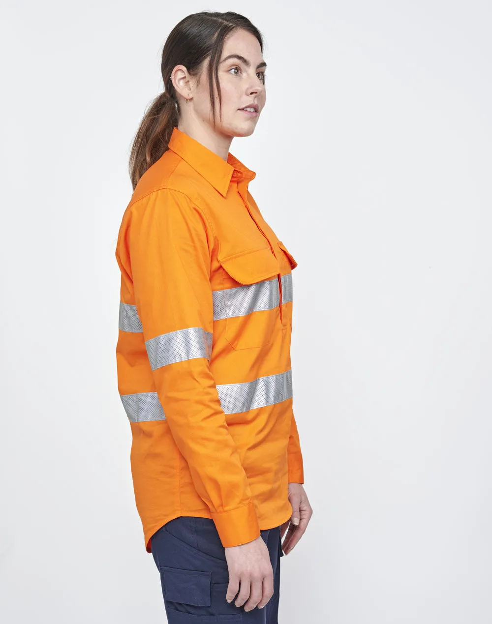 Unisex Hi Vis Cool-Breeze Closed Front Long Sleeve Shirt (Perforated Tape) - SW87