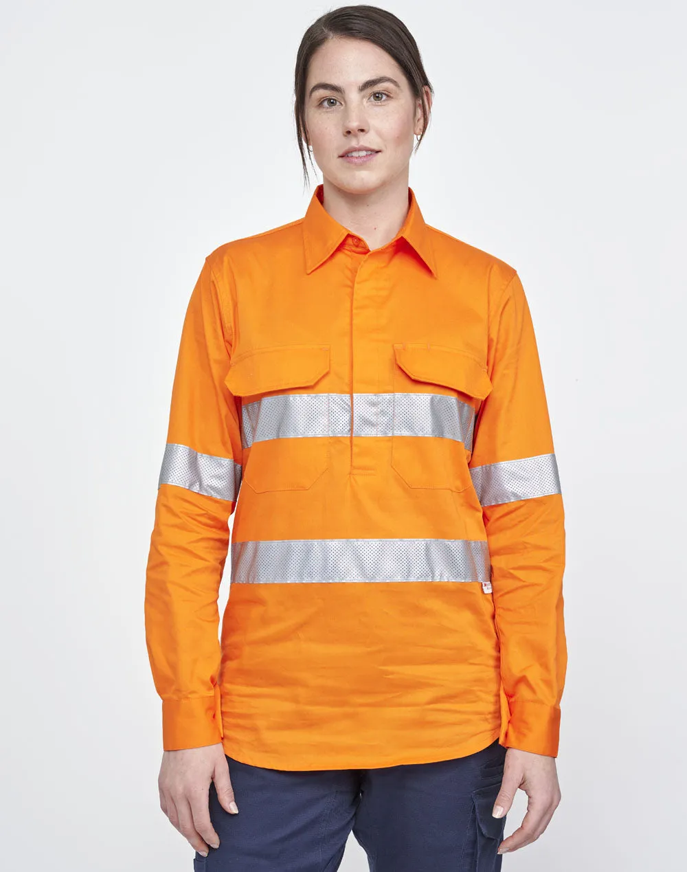 Unisex Hi Vis Cool-Breeze Closed Front Long Sleeve Shirt (Perforated Tape) - SW87