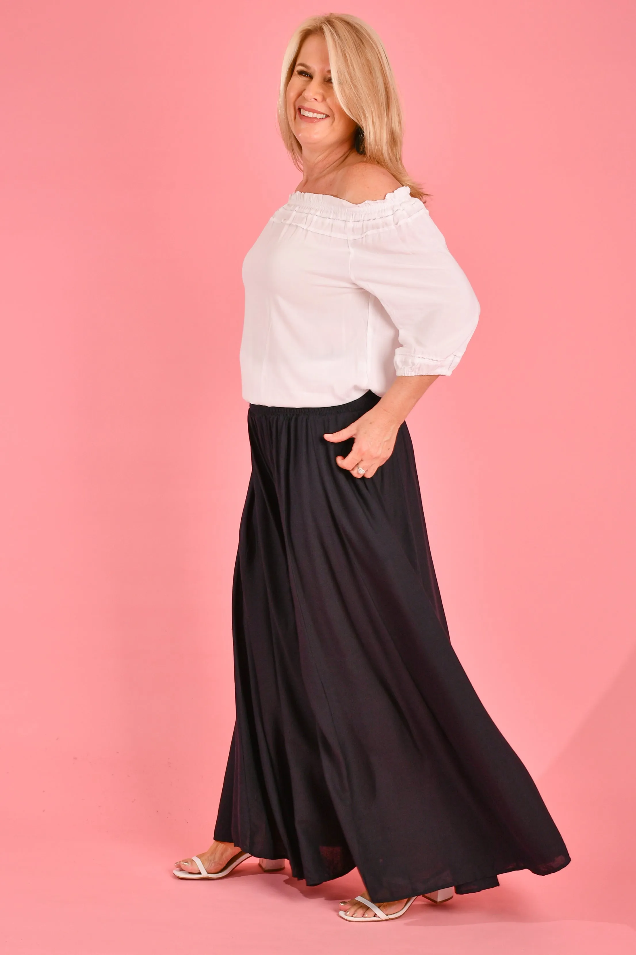 VBLP206 - FREMANTLE ROUCHED WIDE LEG PANT - BLACK