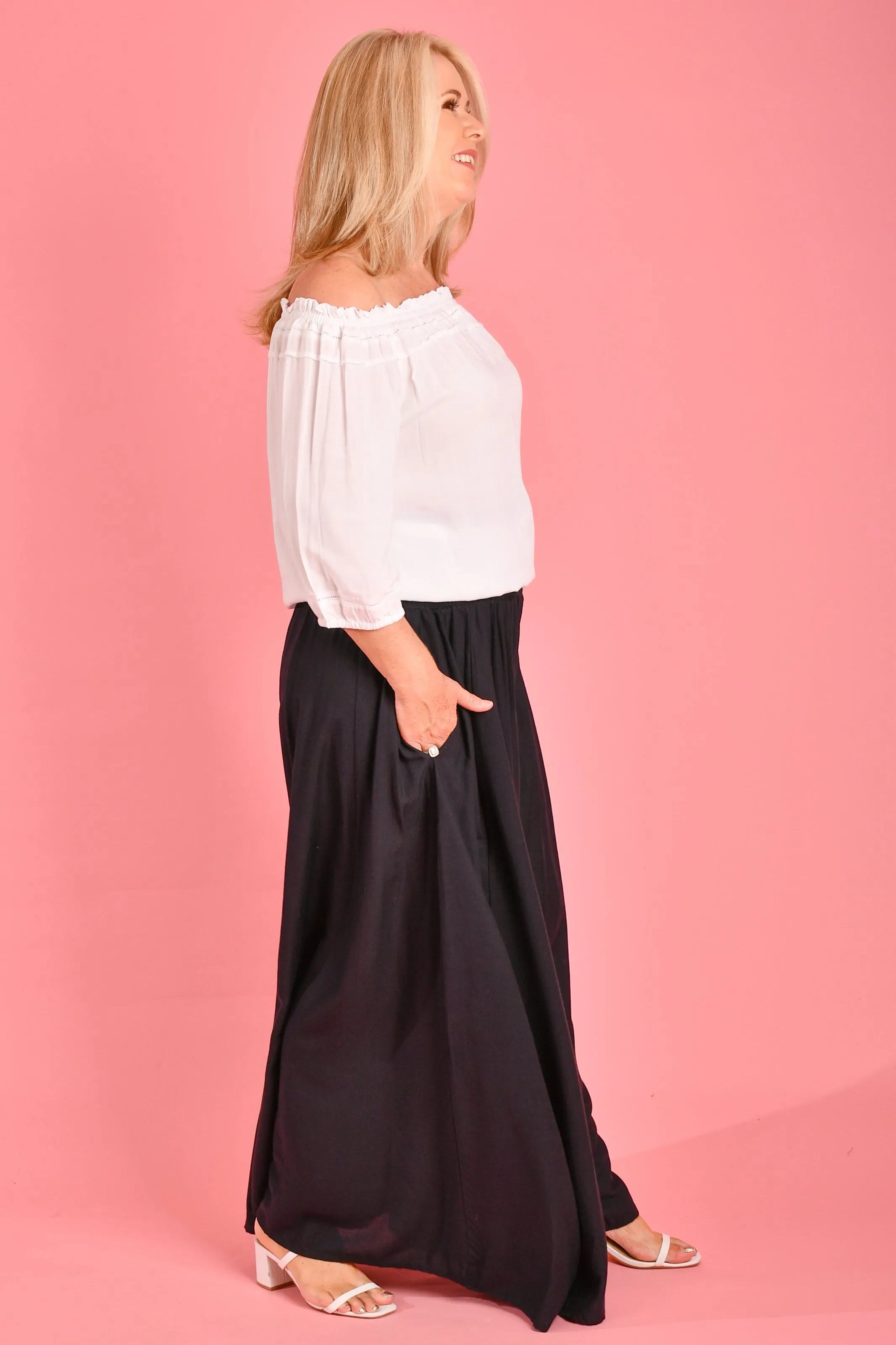 VBLP206 - FREMANTLE ROUCHED WIDE LEG PANT - BLACK