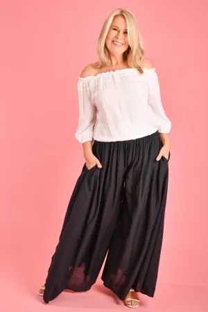 VBLP206 - FREMANTLE ROUCHED WIDE LEG PANT - BLACK