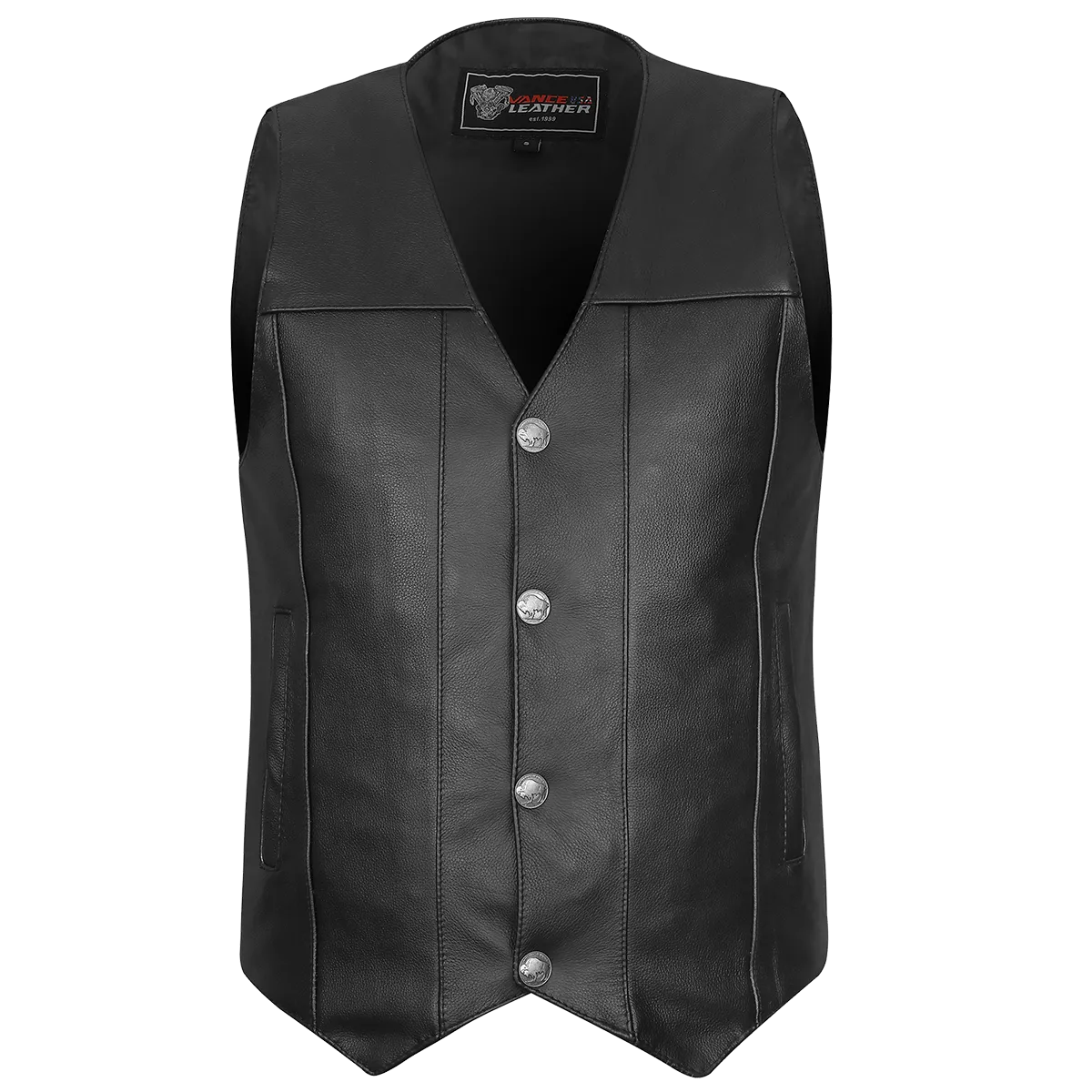 VL906 Premium Cowhide Leather Plain Side Buffalo Nickel Vest