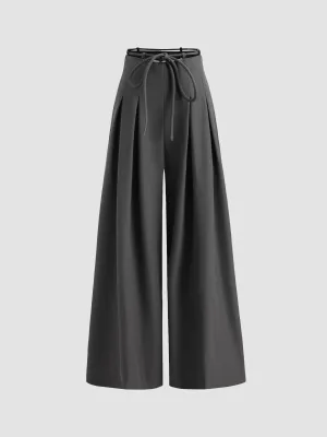 Waistband Pleated Palazzo Wide-Leg Pants