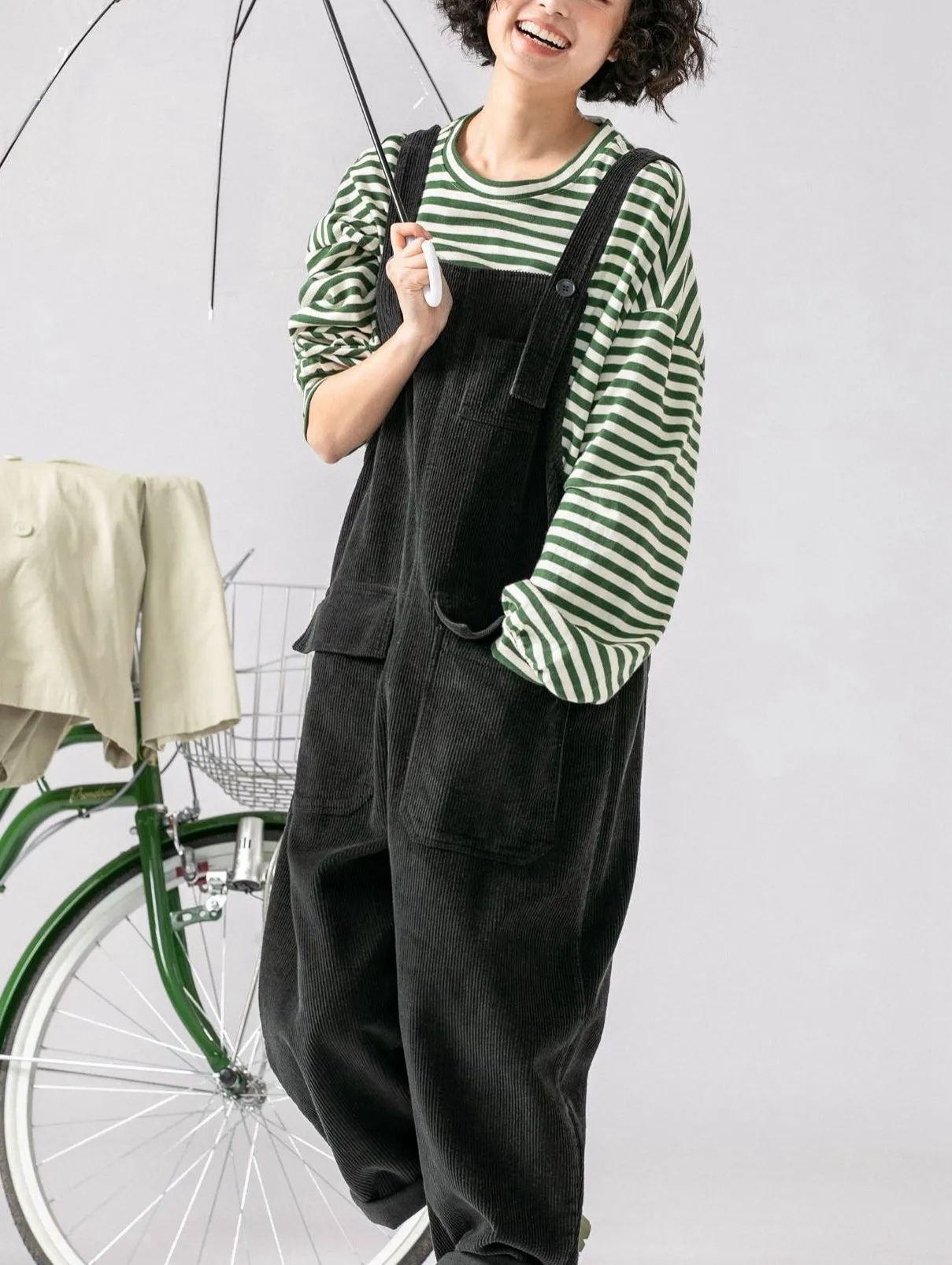 Warm Spring Women Jumpsuit Causel Overalls Corduroy Wide leg Trouser