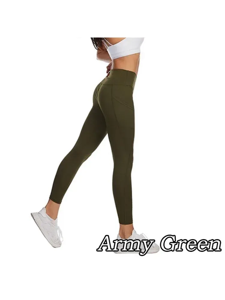 Women Seamless Elastic Yoga Pants Female High Waist Solid Color Pocket Leggings Fashion Casual Workout Sport Joggers Gym Tights