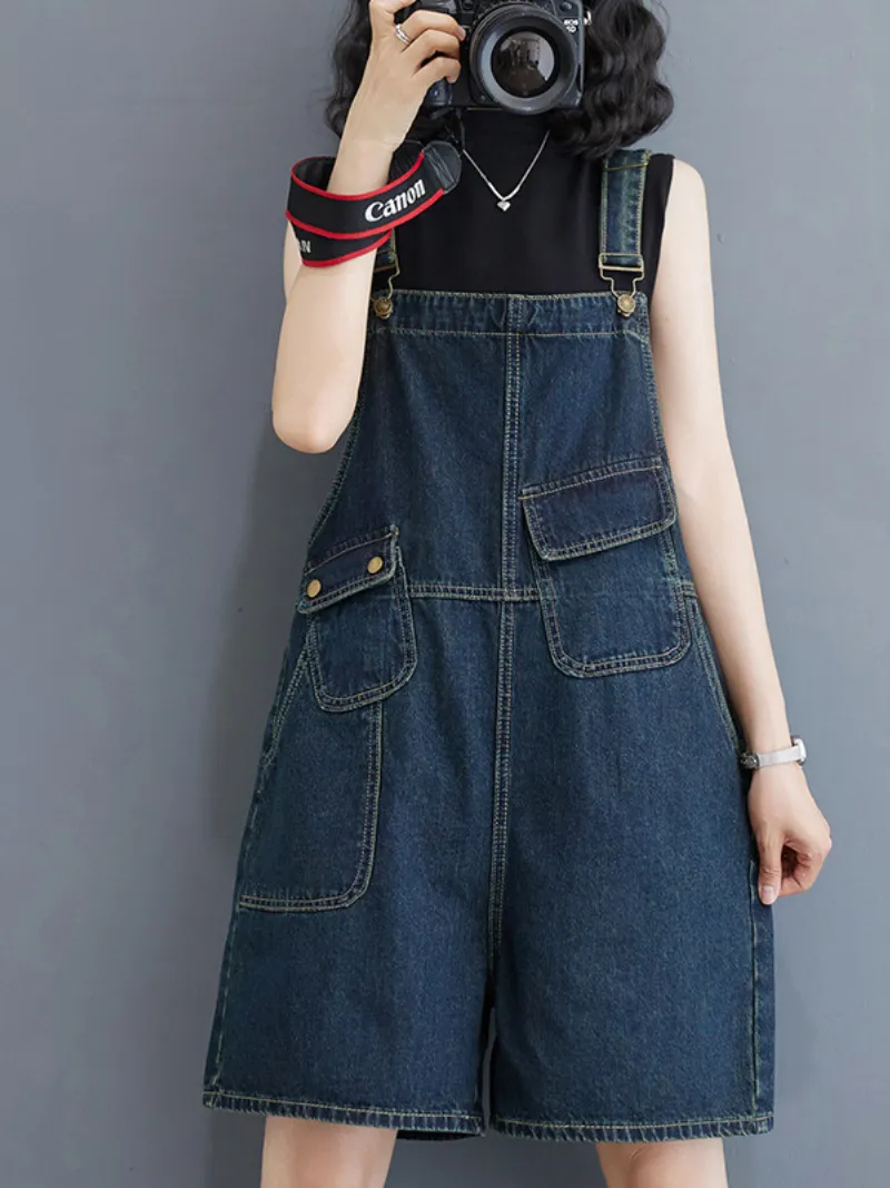 Women's Casual Summer Wide Leg Shorts Overalls Dungarees