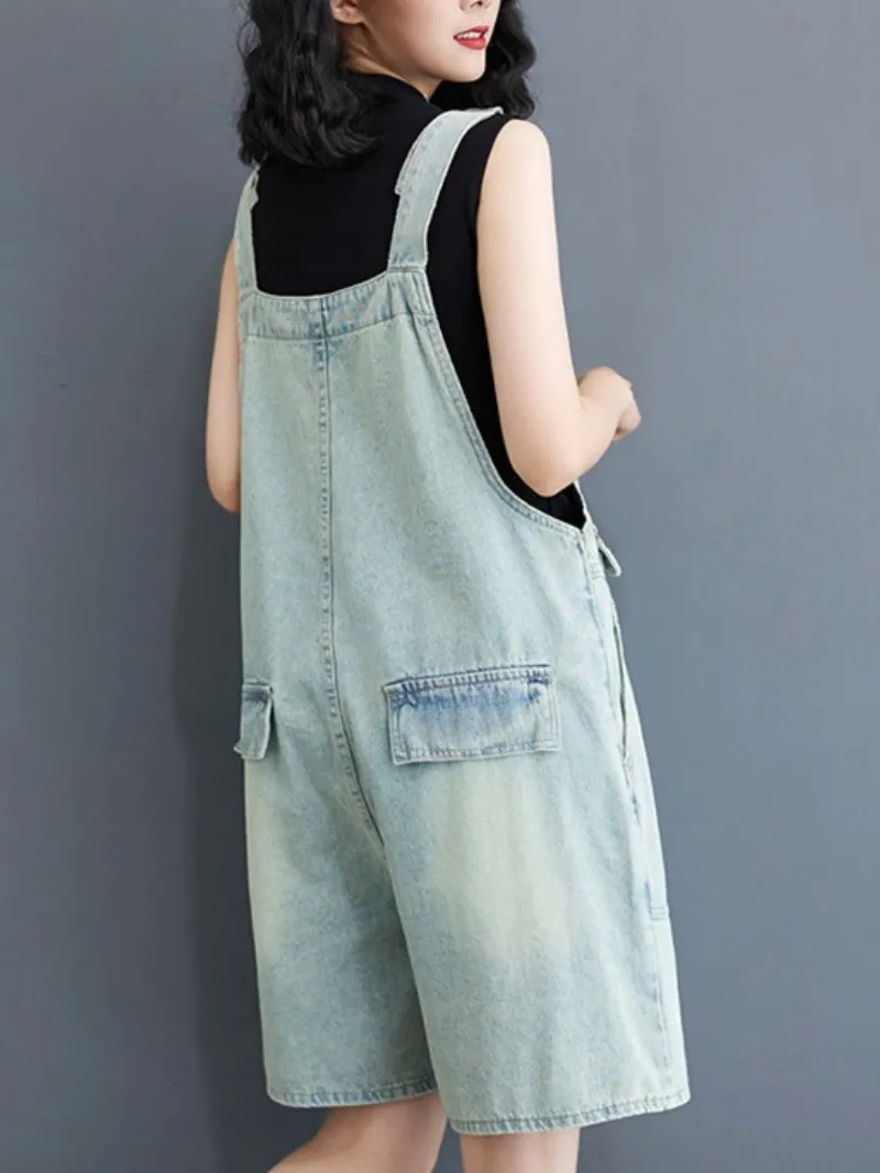 Women's Casual Summer Wide Leg Shorts Overalls Dungarees