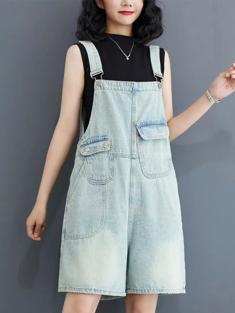 Women's Casual Summer Wide Leg Shorts Overalls Dungarees