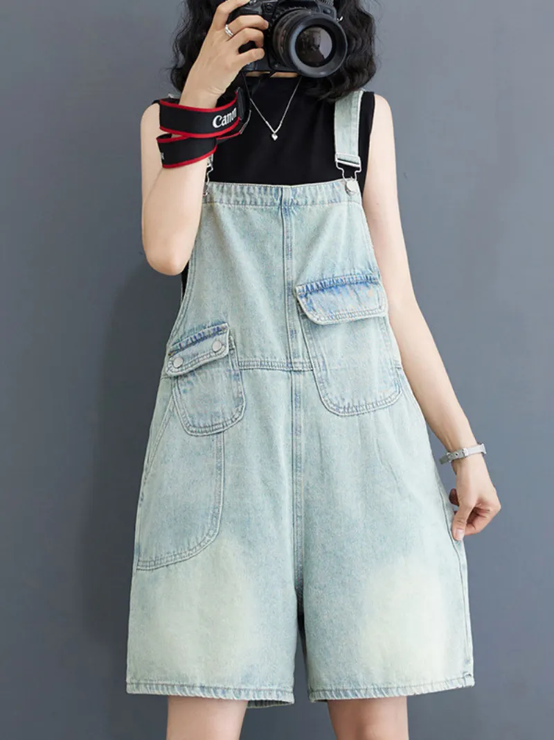 Women's Casual Summer Wide Leg Shorts Overalls Dungarees