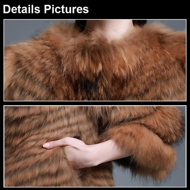 Women's Genuine Raccoon Fur Coat Women Full Sleeve Winter jacket Female 151166