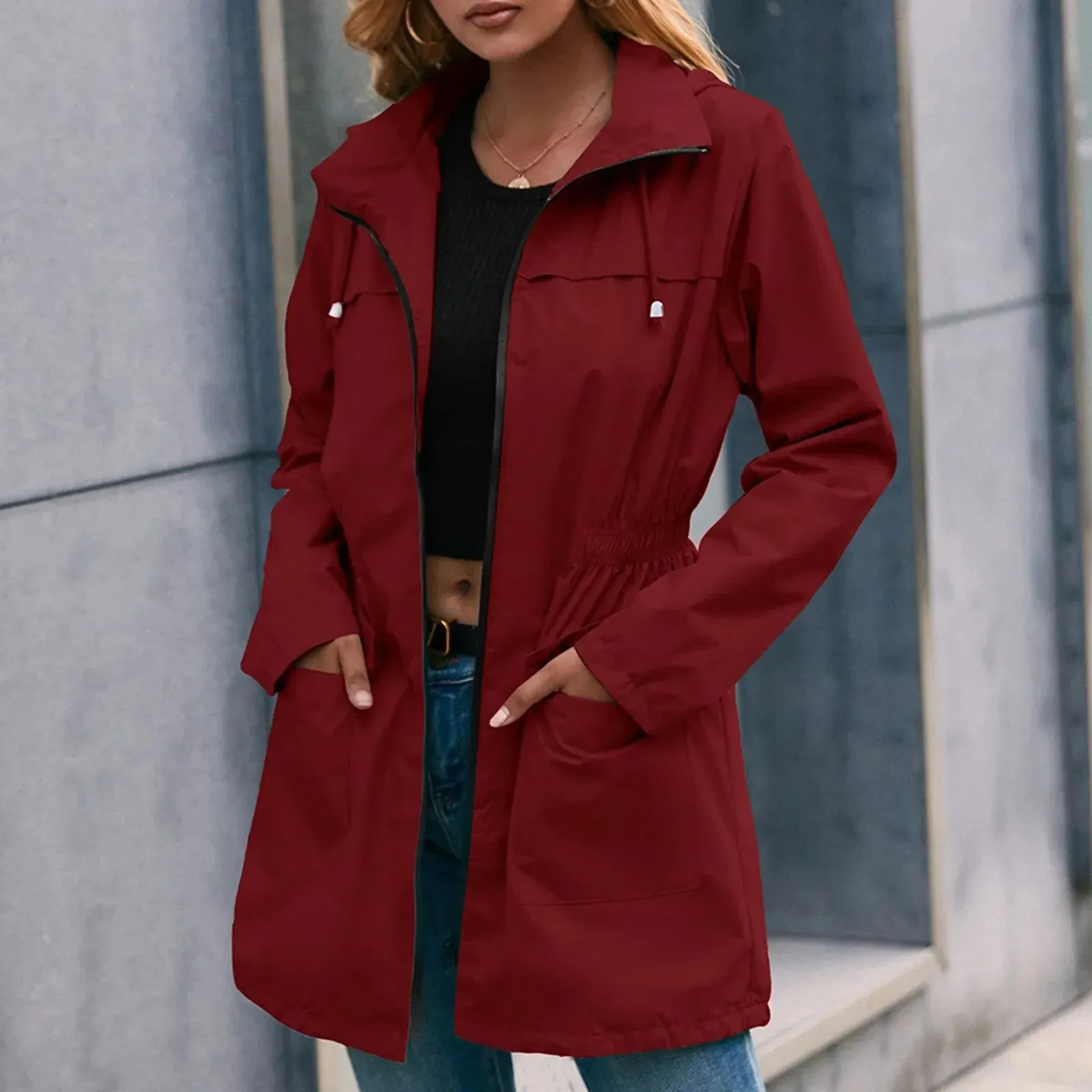 Women's Outdoor Jacket Autumn Winter Climbing Raincoat Long Hooded Coat