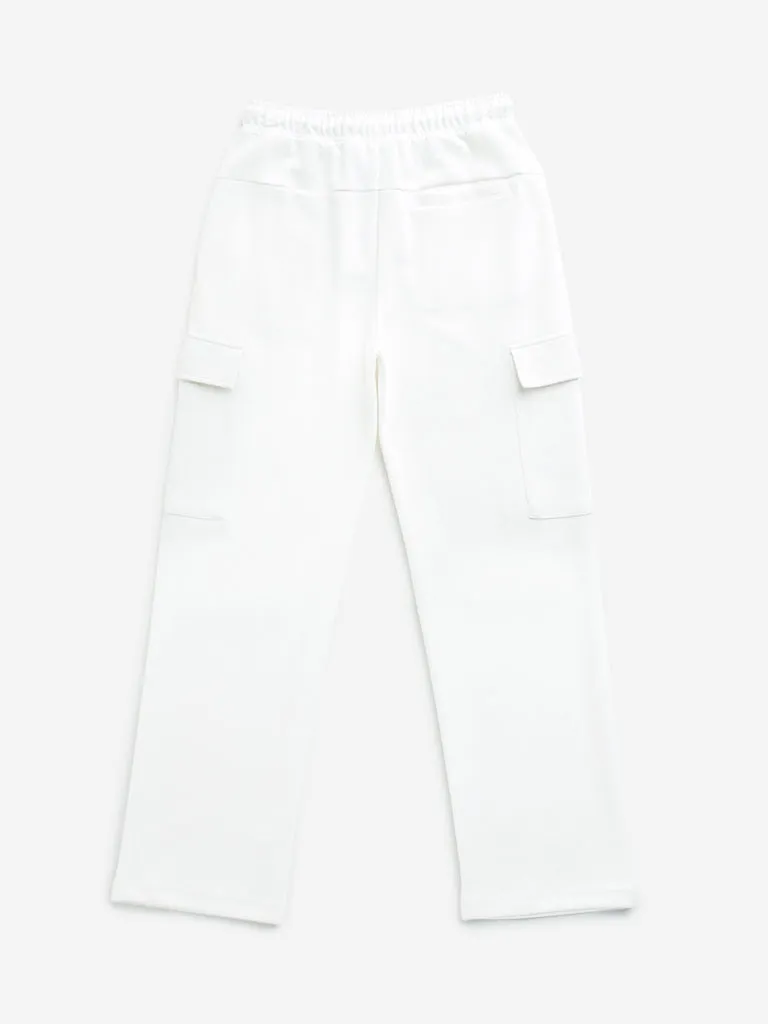 Y&F Kids Off-White Mid-Rise Cotton Blend Track Pants