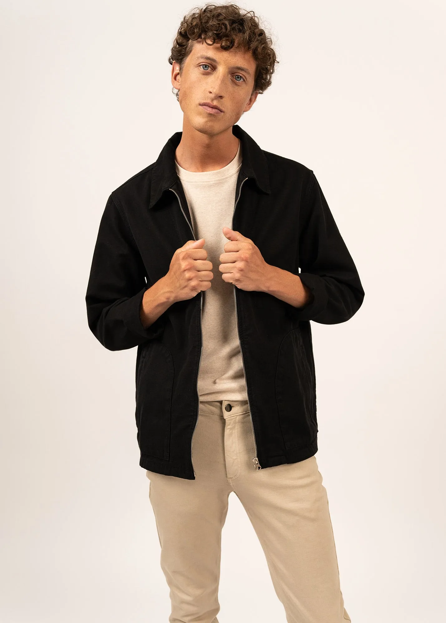 Zephyr smock style jacket - zipped, in cotton canvas (NOIR)